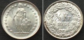 SWITZERLAND. 1/2 Franken 1928, silver, BU!