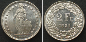 SWITZERLAND 2 Franken 1931 silver BU!!!