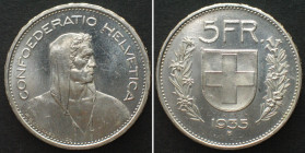 SWITZERLAND - SPECIMEN 5 Francs 1935 B, silver, RARE!