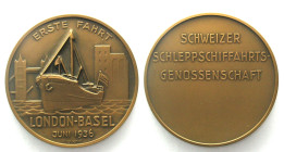 LONDON - BASEL 1936 SWISS TUGGING NAVIGATION SOCIETY. Bronze by Huguenin, 60mm, RARE! UNC