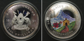 UGANDA 2000 Shillings 1993 MATTERHORN silver WORLD'S 1ST COLORED COIN!