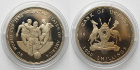 UGANDA. Pattern 1000 Shillings 1994, Soccer World Cup, Cu-Ni, Proof