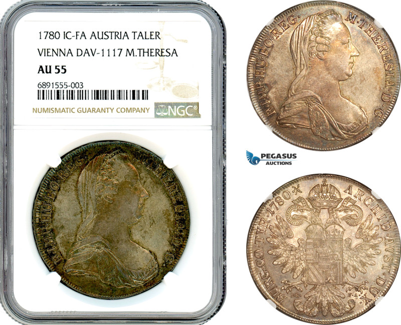 Austria, Maria Theresa, Taler 1780 IC-FA, Vienna Mint, Silver, Dav-1117, Old cab...