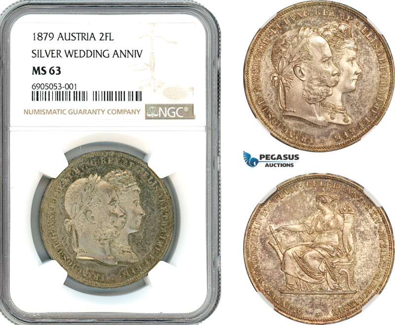 Austria, Franz Joseph, 2 Florin 1879, Vienna Mint, Silver, KM# XM5, Champagne to...