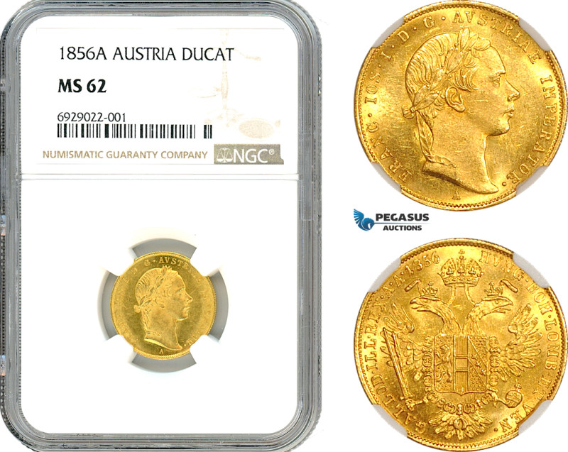 Austria, Franz Joseph, Ducat 1856 A, Vienna Mint, Gold, Fr 490, NGC MS62