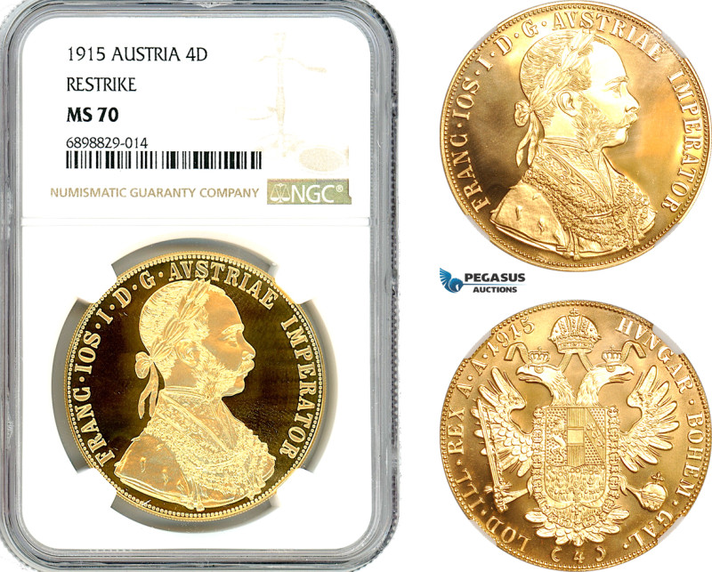 Austria, Franz Joseph, 4 Ducats 1915, Vienna Mint, Gold, KM# 2276, NGC MS70, Res...