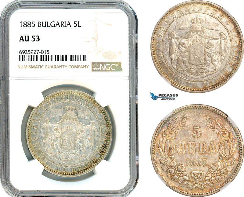 Bulgaria, Alexander I, 5 Leva 1885, St. Petersburg Mint, Silver, KM# 7, Light to...
