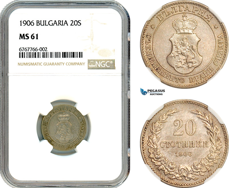 Bulgaria, Ferdinand I, 20 Stotinki 1906, Kremnica Mint, KM# 26, NGC MS61