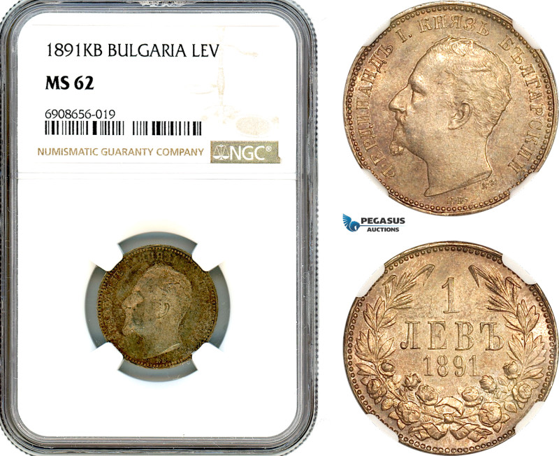 Bulgaria, Ferdinand I, 1 Lev 1891 KB, Kremnica Mint, Silver, KM# 13, Lustrous, O...