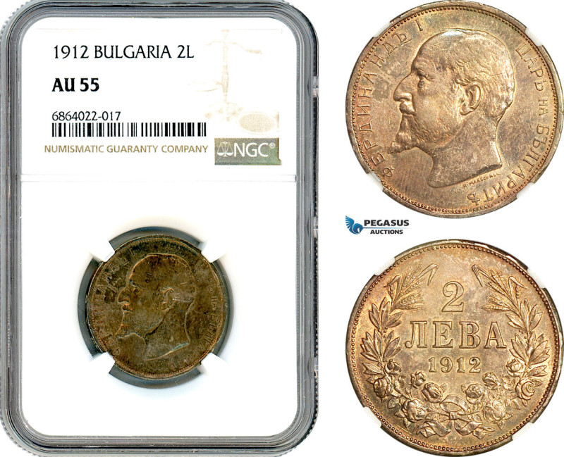 Bulgaria, Ferdinand I, 2 Leva 1912, Vienna Mint, Silver, KM# 32, Green/grey toni...