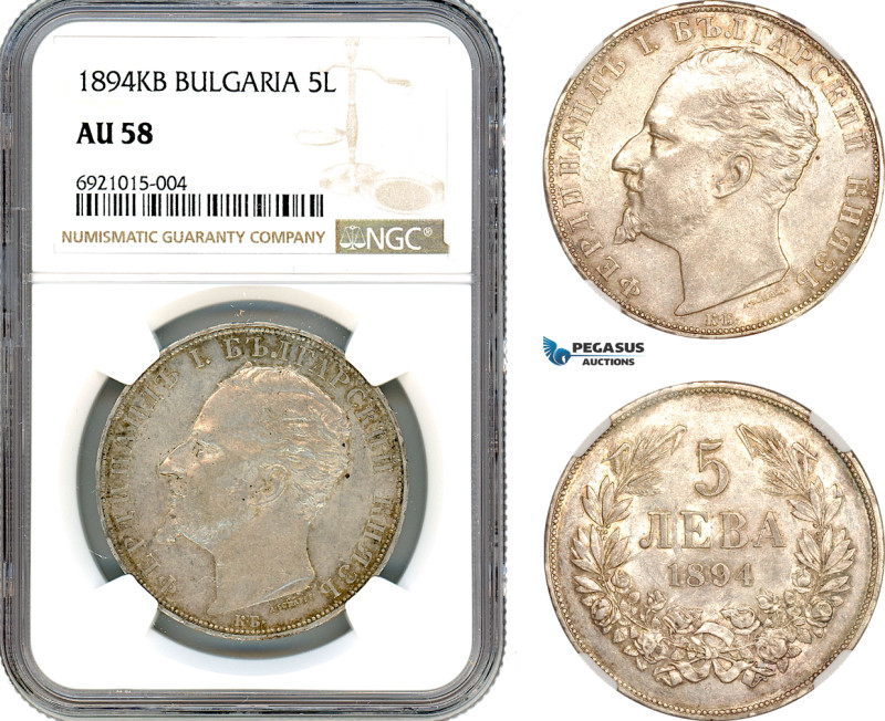 Bulgaria, Ferdinand I, 5 Leva 1894 KB, Kremnica Mint, Silver, KM# 18, Light toni...