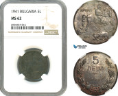 Bulgaria, Boris III, 5 Leva 1941, Vienna Mint, KM# 39a, NGC MS62, Rare!