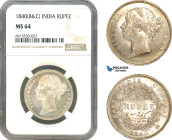 India, Victoria, Rupee 1840 (B&C), Bombay or Calcutta Mint, Silver, KM# 19/458.2, Light toning, NGC MS64