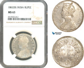 India, Victoria, Rupee 1862 (B), Bombay Mint, Silver, KM# 473.1, Blast white, NGC MS63