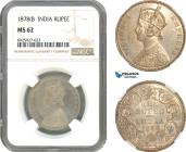 India, Victoria, Rupee 1878 (B), Bombay Mint, Silver, KM# 492, Light toning, NGC MS62