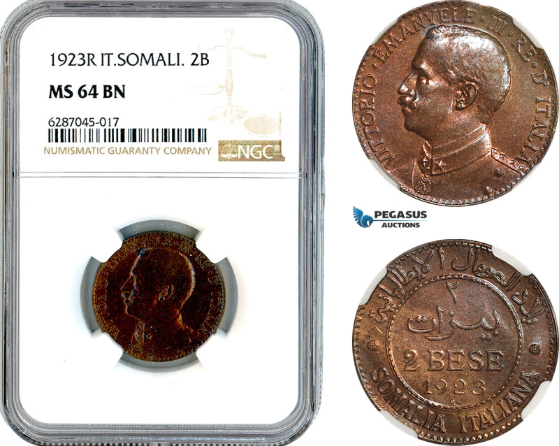 Italian Somaliland, Vittorio Emanuele III, 2 Bese 1923 R, Rome Mint, KM# 2, NGC ...