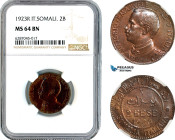 Italian Somaliland, Vittorio Emanuele III, 2 Bese 1923 R, Rome Mint, KM# 2, NGC MS64 BN