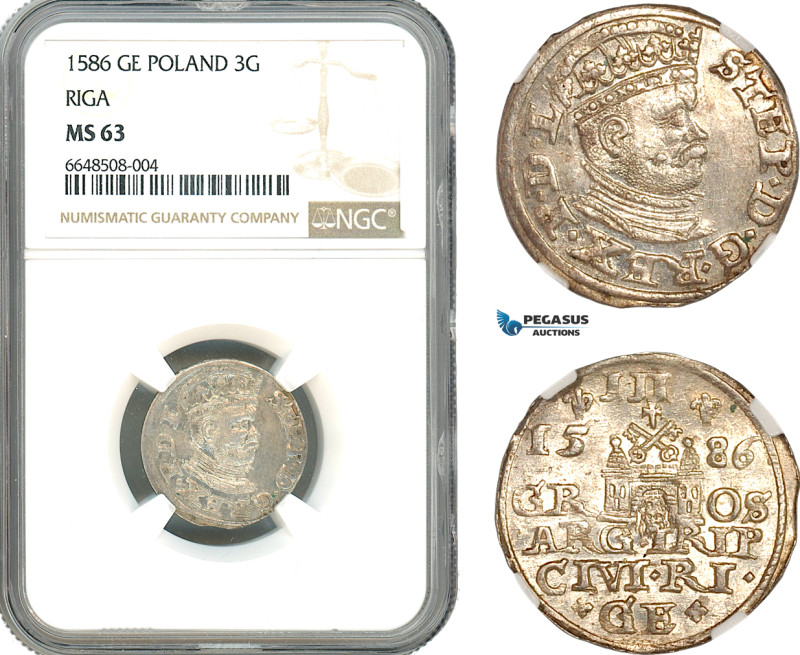 Latvia, Stefan Bathory of Poland, 3 Groschen (Trojak) 1586 GE, Riga Mint, Silver...