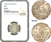 Latvia, Stefan Bathory of Poland, 3 Groschen (Trojak) 1586 GE, Riga Mint, Silver, Iger R.86.2, Light toning, NGC MS63