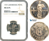 Luxembourg, Charlotte, 1 Franc 1939, Brussels Mint, KM# 44, NGC MS64 PL, Top Pop and single finest graded!