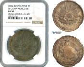 Philippines, Isabel II, 8 Reales (Peso) ND (1834-37) Manila Mint, Silver, Struck on Mexico 8R 1834 Zs OM, C/S: AU STD, T6 C/S, KM# 129, Basso-56; Gil-...