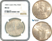 Philippines (US Administration), Peso 1909 S, San Francisco Mint, Silver, KM# 172, Light toning, NGC MS62
