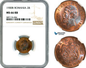 Romania, Carol I, 2 Bani 1900 B, Bucharest Mint, Schäffer/Stambuliu 44, NGC MS66 RB, Top Pop