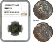Romania, Carol I, 5 Bani 1883 B, Bucharest Mint, Schäffer/Stambuliu 28, NGC MS64 BN, Rare!