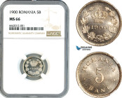 Romania, Carol I, 5 Bani 1900, Brussels Mint, Schäffer/Stambuliu 45, NGC MS66