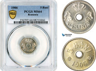 Romania, Carol I, 5 Bani 1906, Brussels Mint, Schäffer/Stambuliu 58, PCGS MS64
