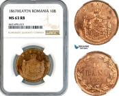 Romania, Carol I, 10 Bani 1867 H, Heaton Mint, Schäffer/Stambuliu 4a, NGC MS63 RB