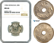 Romania, Carol I, 20 Bani 1906, Brussels Mint, Schäffer/Stambuliu 60, NGC MS66, Top Pop!