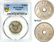 Romania, Carol I, 20 Bani 1906, Brussels Mint, Schäffer/Stambuliu 60, PCGS MS65