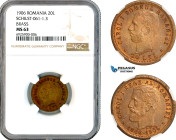 Romania, Carol I, Pattern 20 Lei 1906 (40th Anniversary), Brussels Mint, Brass, Schäffer/Stambuliu 61-1.3, NGC MS63, Top Pop and single finest graded!...
