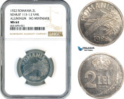 Romania, Ferdinand I, Pattern 2 Lei 1922, No Mintmark, Aluminium, Schäffer/Stambuliu 113-1.2, NGC MS64, Top Pop and single finest graded!