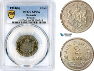 Romania, Ferdinand I, 2 Lei 1924, Brussels Mint, Schäffer/Stambuliu 87, PCGS MS66, Top Pop!