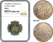 Romania, Ferdinand I, 2 Lei 1924, Brussels Mint, Schäffer/Stambuliu 87, NGC MS64