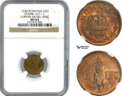 Romania, Carol II, Pattern 1 Leu 1938, Copper-Nickel-Zinc, Schäffer/Stambuliu 167-1.1, NGC MS64, Top Pop and single finest graded!