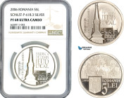 Romania, Pattern Pattern 5 Lei 2006, Silver, Schäffer/Stambuliu-P-618.3, NGC PF68 Ultra Cameo, Top Pop!