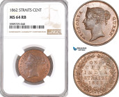 Straits Settlements, Victoria, 1 Cent 1862, Calcutta Mint, Prid-1, NGC MS64 RB, Top Pop and single finest graded! Rare as such!