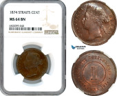 Straits Settlements, Victoria, 1 Cent 1874, Calcutta Mint, Prid-164, NGC MS6 4BN, Top Pop and single finest graded! Rare as such!