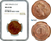 Straits Settlements, Victoria, 1 Cent 1887, Calcutta Mint, Prid-176, NGC MS63 BN, Top Pop! Rare as such!