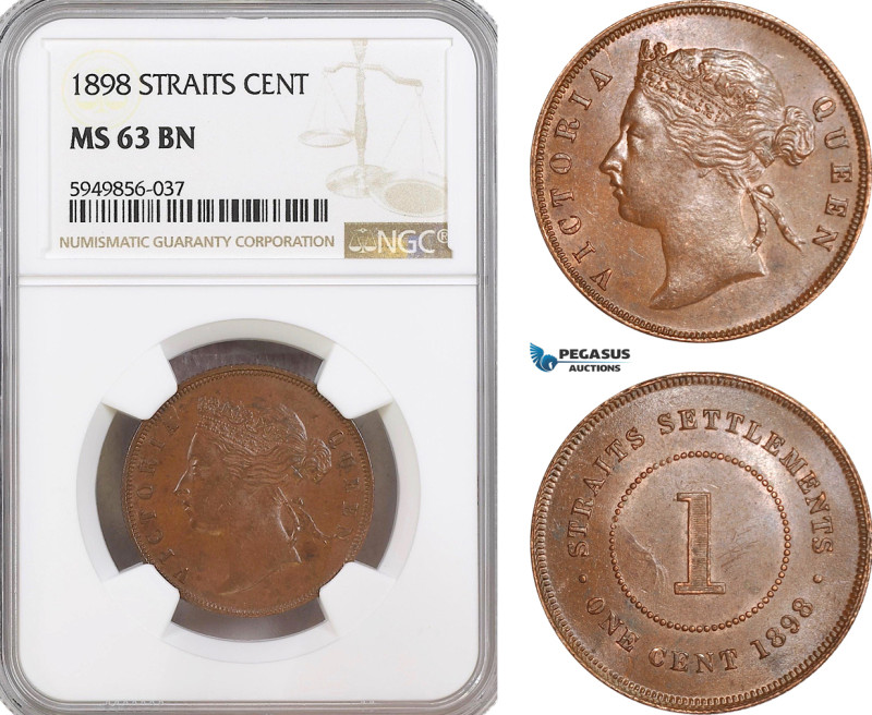Straits Settlements, Victoria, 1 Cent 1898, Calcutta Mint, Prid-184, NGC MS63 BN...