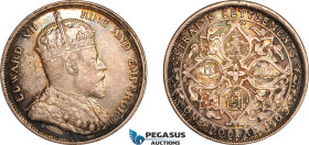 Straits Settlements, Edward VII, 1 Dollar 1903 B, Bombay Mint, Silver "Raised B", Prid-2, Old cabinet toning! AU, Rare!
