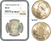 Sweden, Oscar II, 2 Kronor 1904 EB, Stockholm Mint, Silver, SM. 58, Fully flashy blast white, undergraded in our opinion! NGC MS63