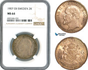 Sweden, Oscar II, 2 Kronor 1907 EB, Stockholm Mint, Silver, SM. 60, Dark cabinet toning! NGC MS64