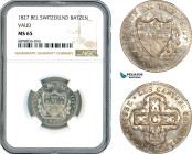 Switzerland, Vaud, Batzen 1827, Silver, KM# 20, NGC MS65