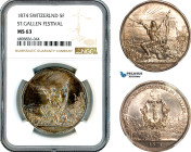 Switzerland, St. Gallen shooting Festival, "Shooting Taler" 5 Francs 1874, Silver, KM# X S12, NGC MS63