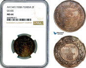 Tunisia, Mohamed el-Habib, Bey, 2 Francs AH1347 // 1928-A, Paris Mint, Silver, Lec-288, Cabinet toning! NGC MS64, Rare key date!