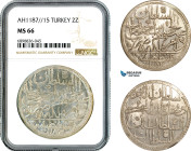 Turkey, Ottoman Empire, Abdülhamid I, 2 Zolota AH1187//15, Kostantiniye Mint, Silver, KM# 402, As struck! NGC MS66, Top Pop and single finest graded f...